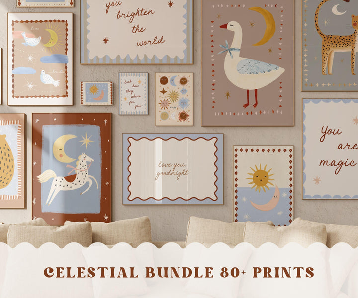 Of 80 Celestial Art Sun Moon Stars Art Printable Wall Art Bundle