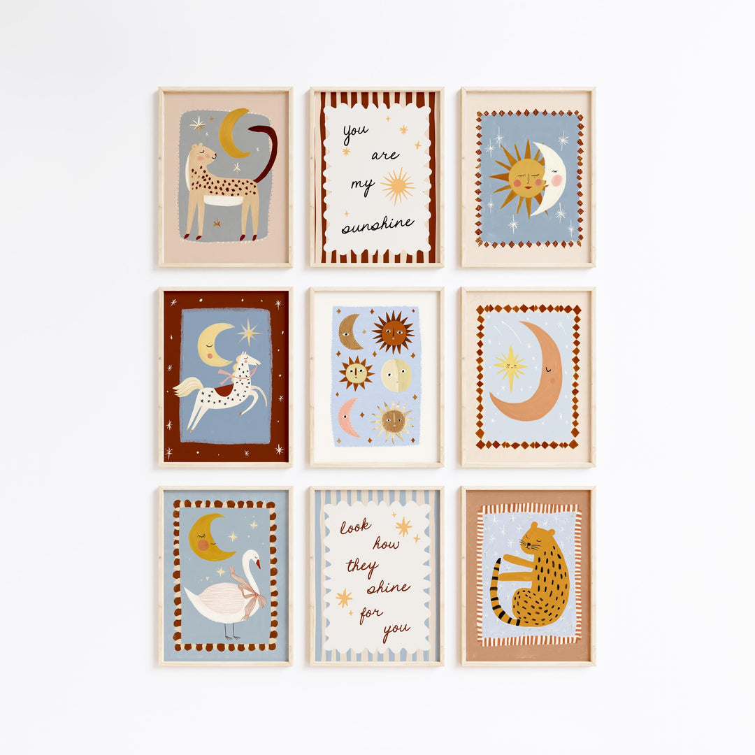 80 Whimsical Celestial Folk Art Boho Printable Wall Art Bundle