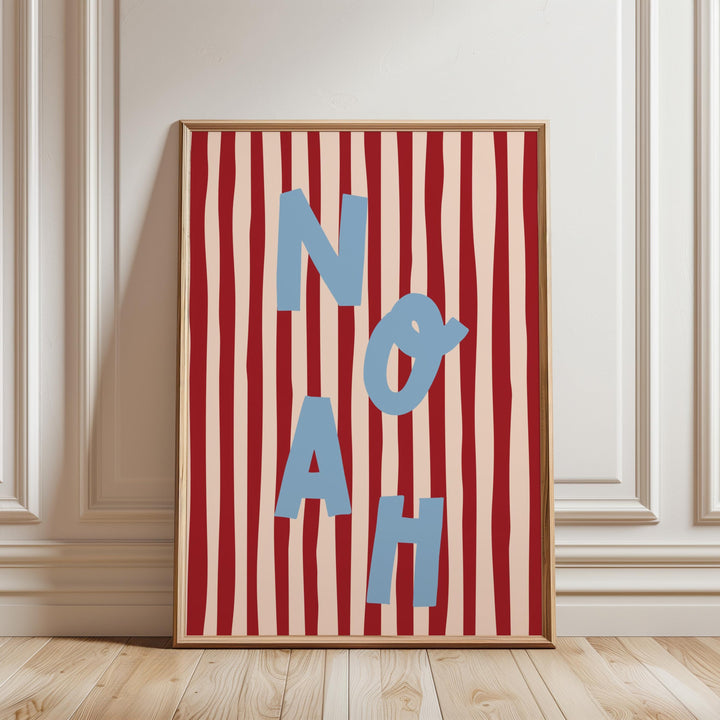 Personalised custom name print on red and cream stripe