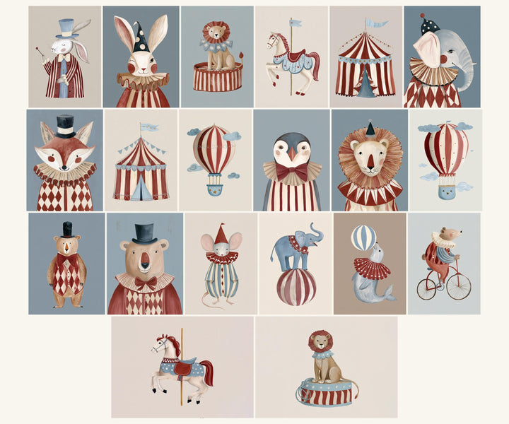 Vintage Circus 20 Animal Whimsical Gallery Retro Carnival Printable Wall Art Bundle