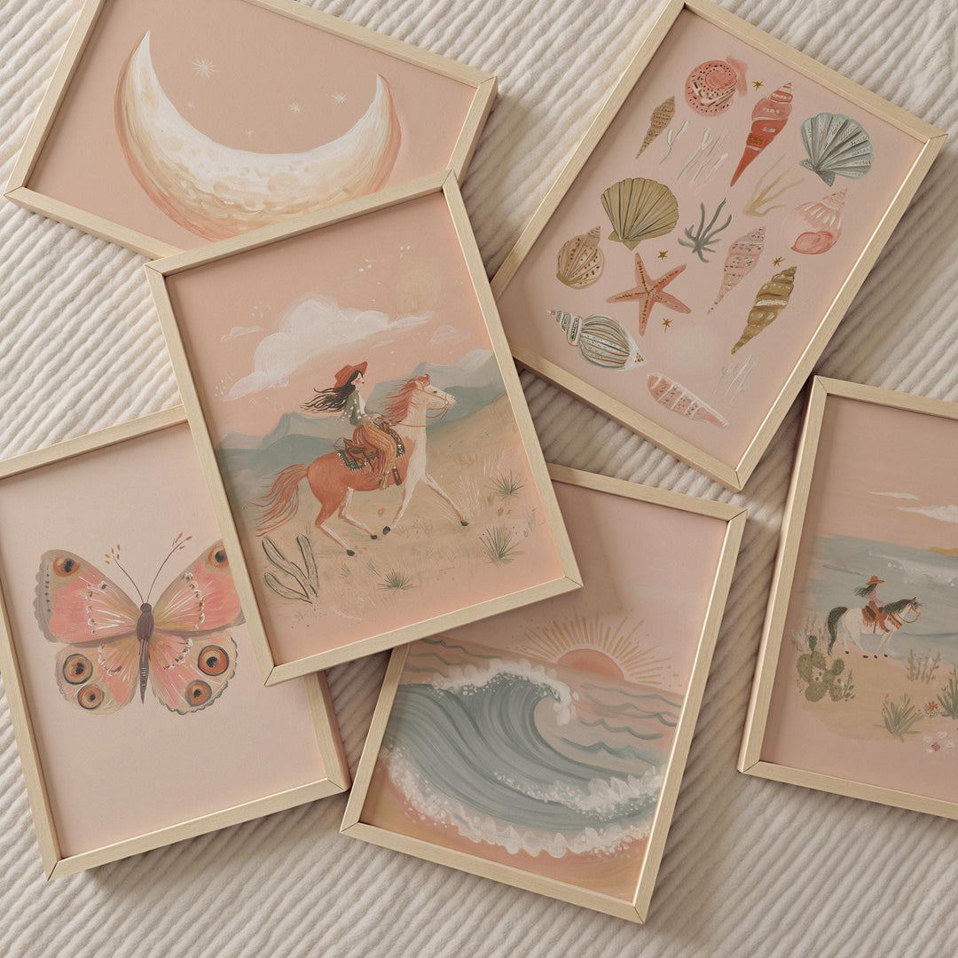 Mermaid Cowgirl & Sea Life Coastal Vintage Girls Room Printable Wall Art Bundle