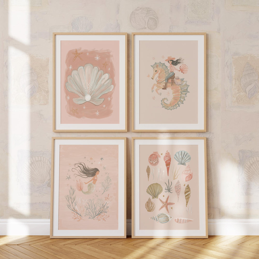 Mermaid Cowgirl & Sea Life Coastal Vintage Girls Room Printable Wall Art Bundle