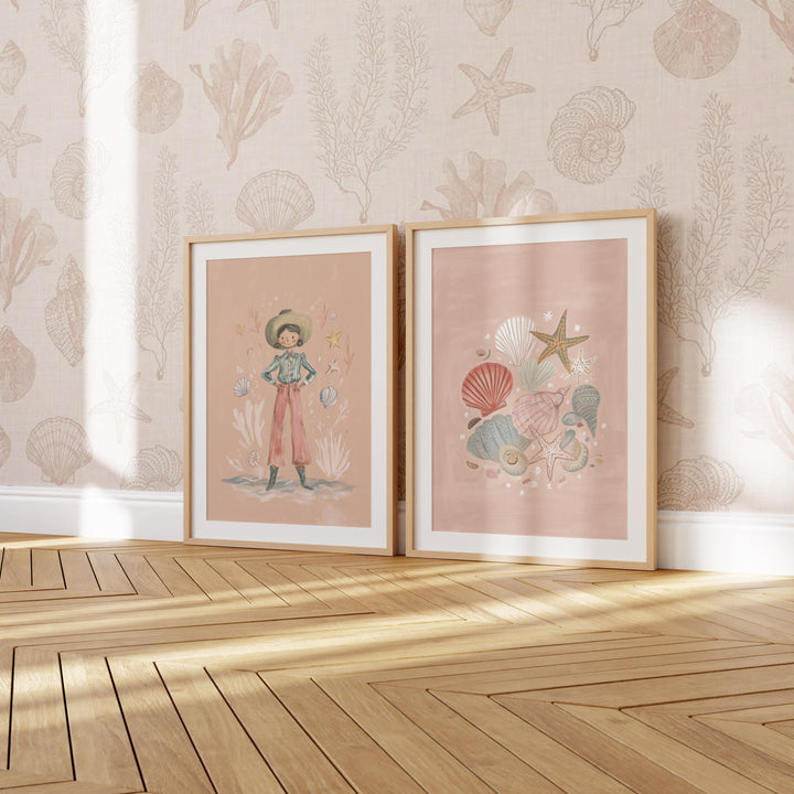Mermaid Cowgirl & Sea Life Coastal Vintage Girls Room Printable Wall Art Bundle