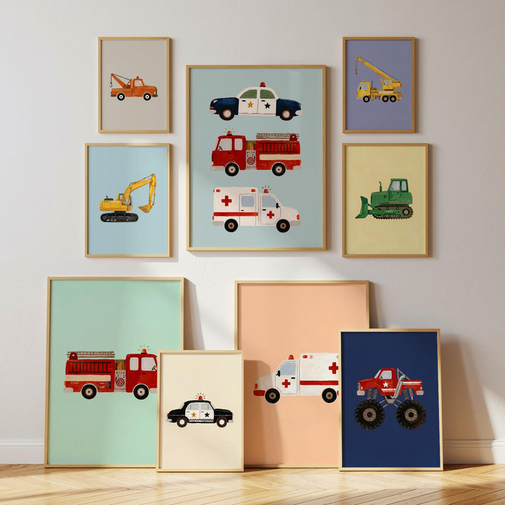 Watercolor Vehicle Construction Emergency Cars Trucks Of 35 Downloads Printable Wall Art Bundle