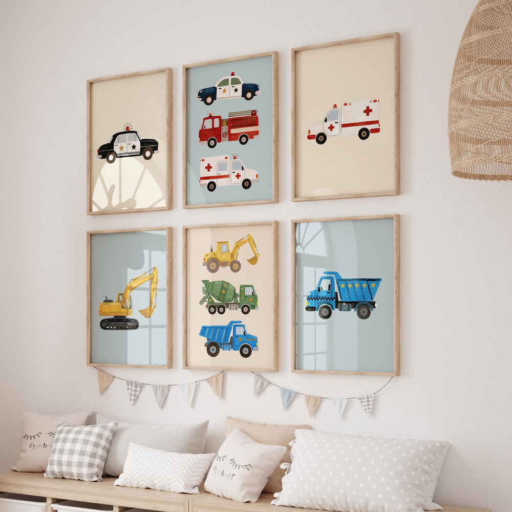 Watercolor Vehicle Construction Emergency Cars Trucks Of 35 Downloads Printable Wall Art Bundle
