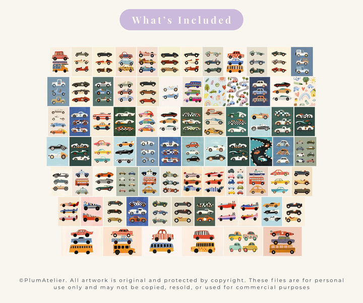 Car Of 70 Retro Vehicle Art Vintage Cars Boys Art Printable Wall Art Bundle
