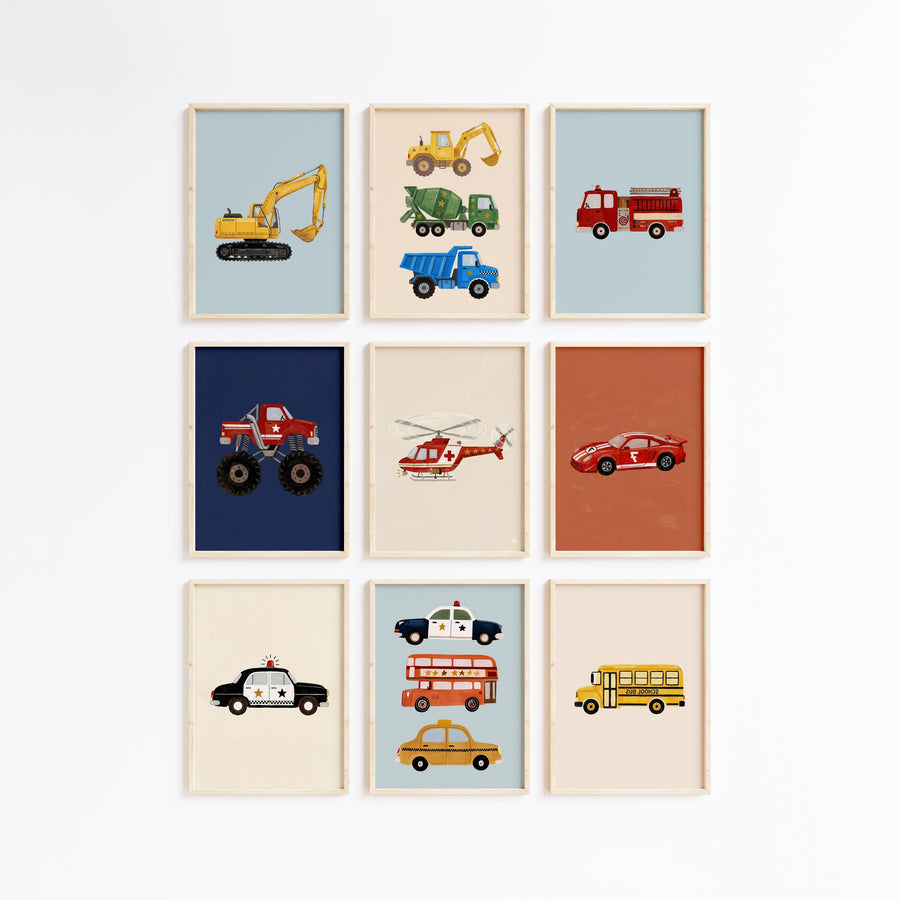 Watercolor Vehicle Construction Emergency Cars Trucks Of 35 Downloads Printable Wall Art Bundle
