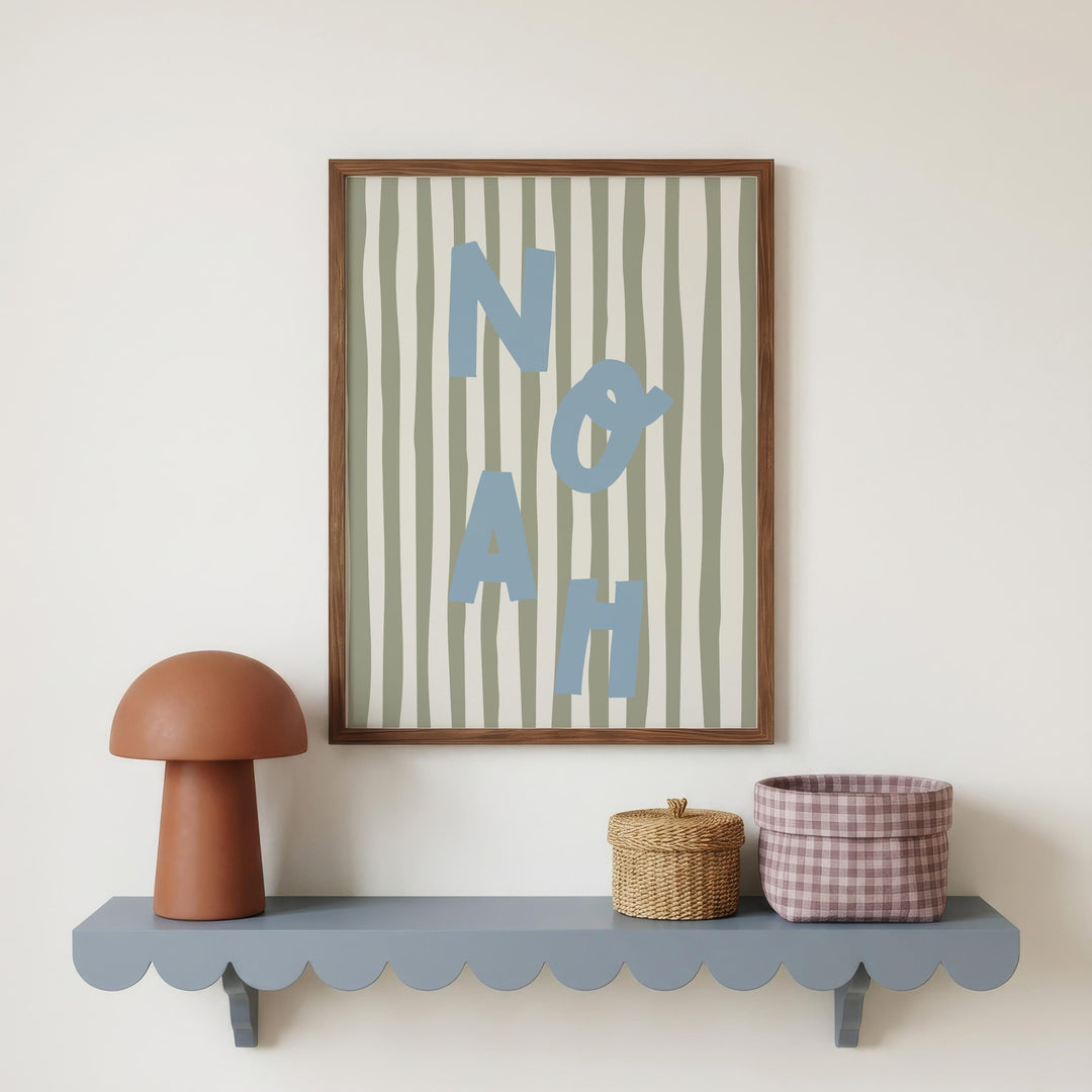 Custom Name Print – Sage Stripe