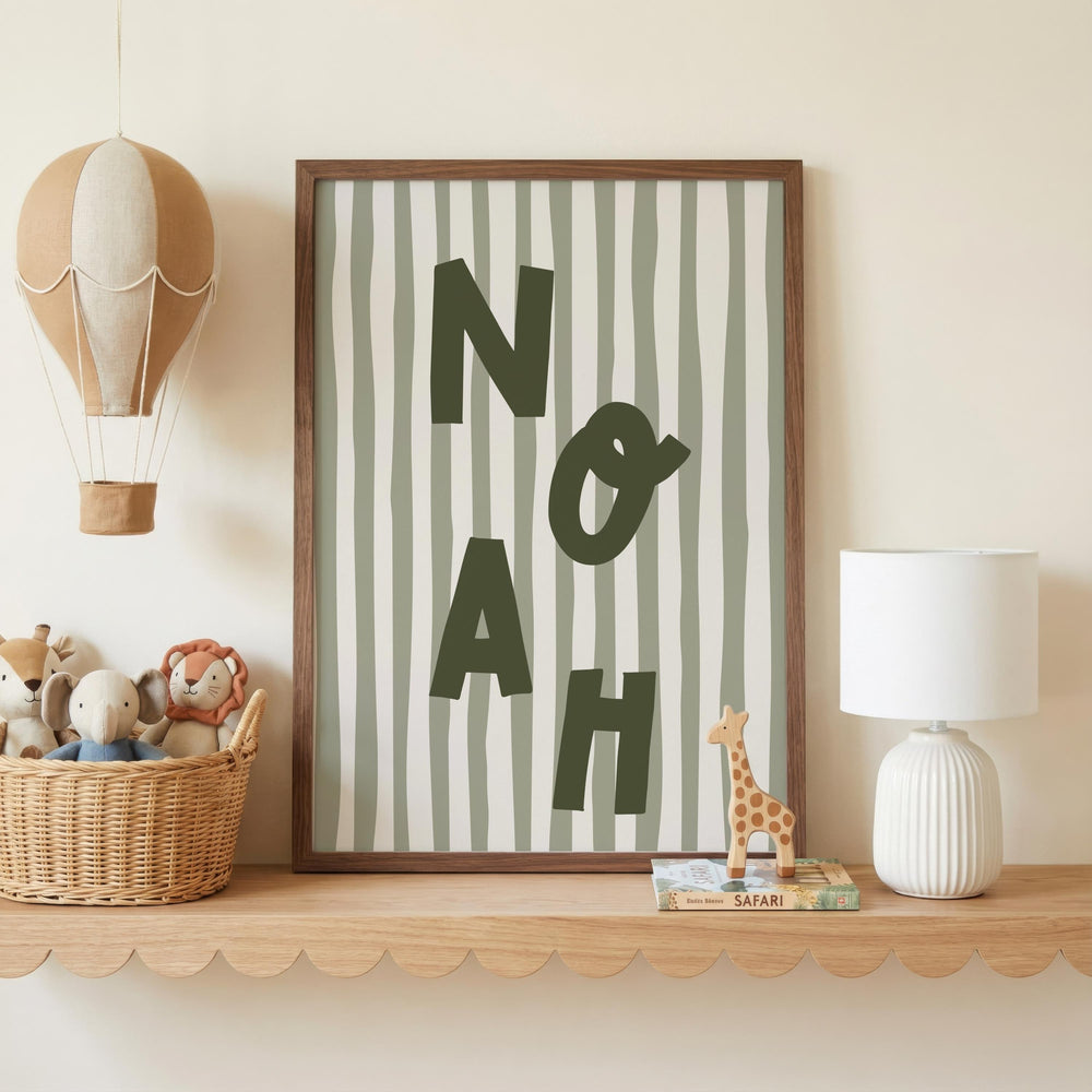 Personalised custom name print on neutral green stripe