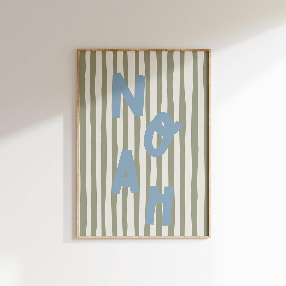 Personalised custom name print on sage green stripe