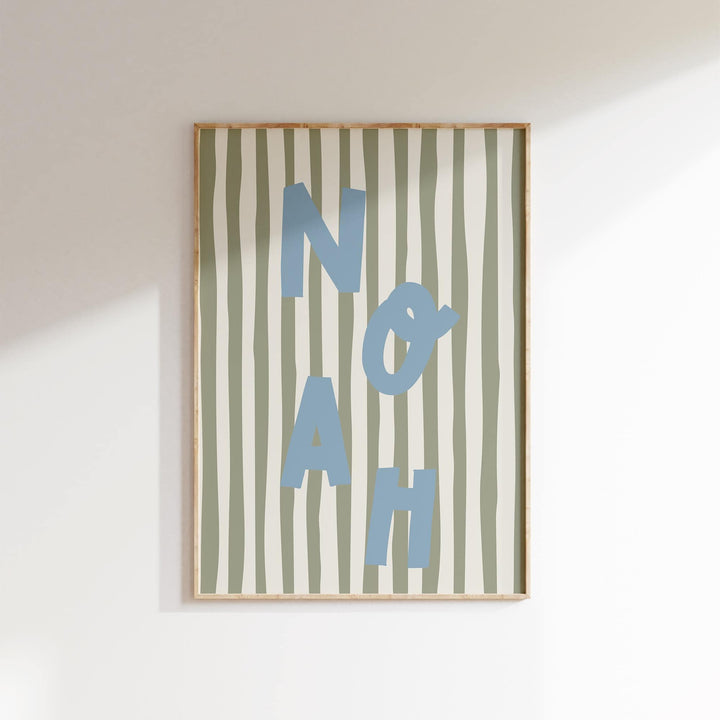 Personalised custom name print on sage green stripe