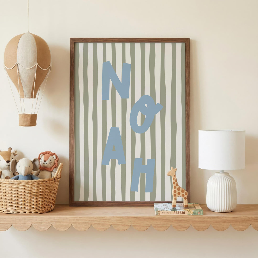 Custom Name Print – Sage Stripe