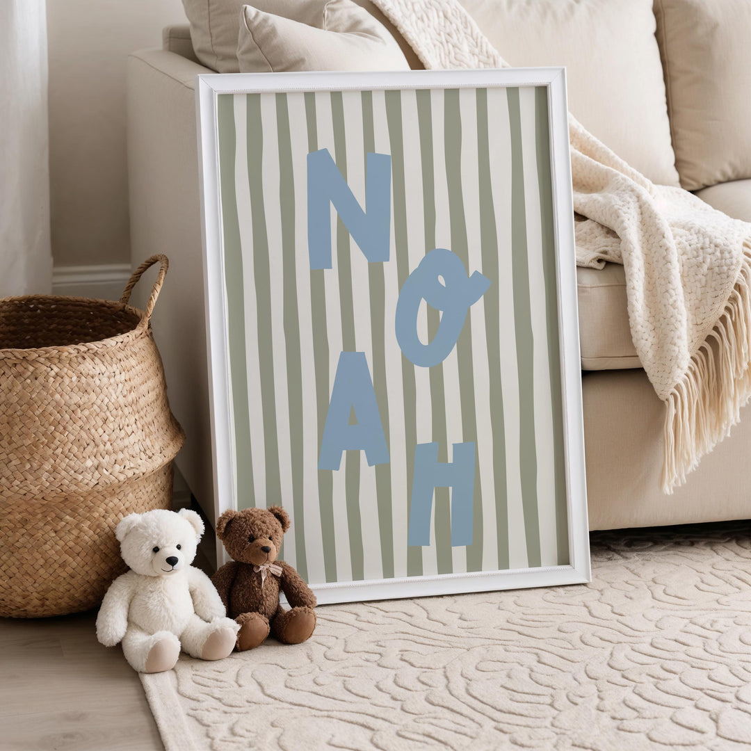 Custom Name Print – Sage Stripe
