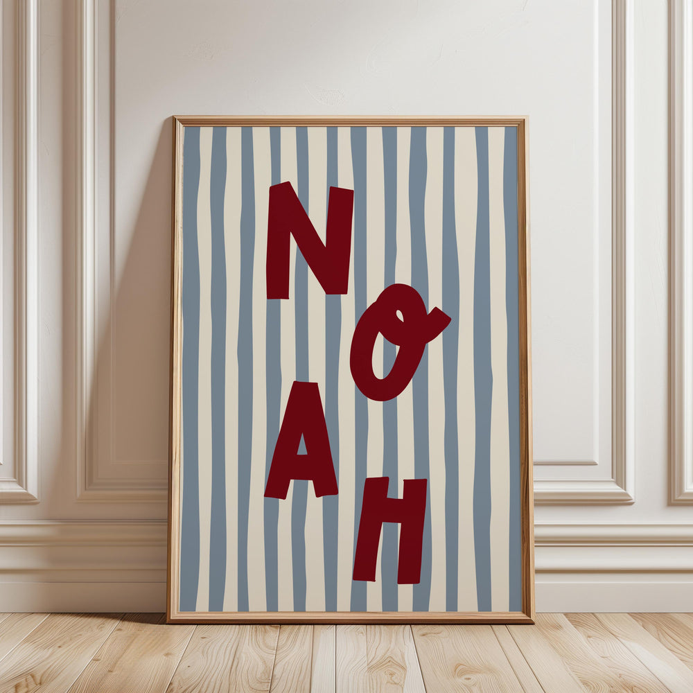 Personalised custom name print on blue and cream nautical stripe