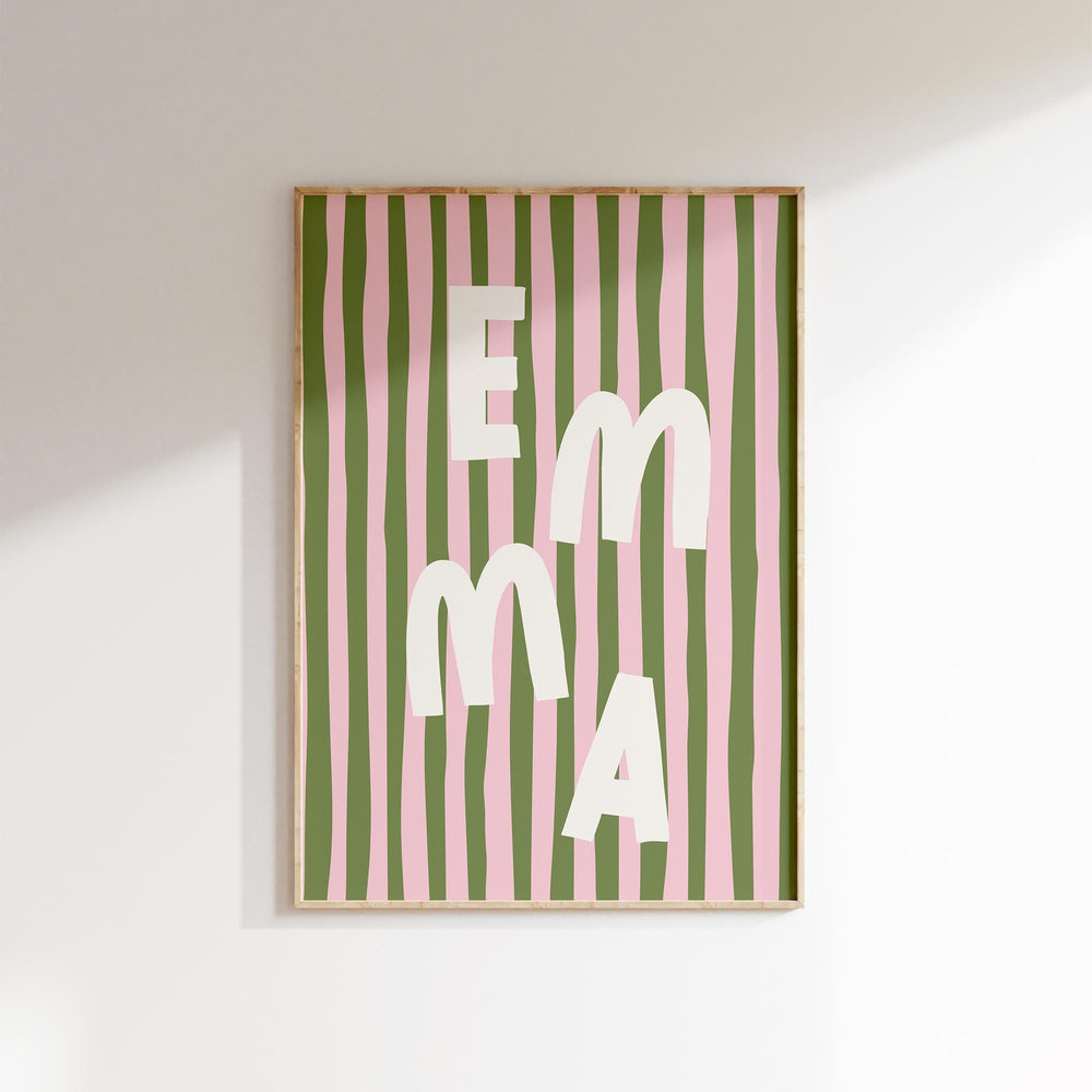 Personalised custom girl name print on pink and green stripe