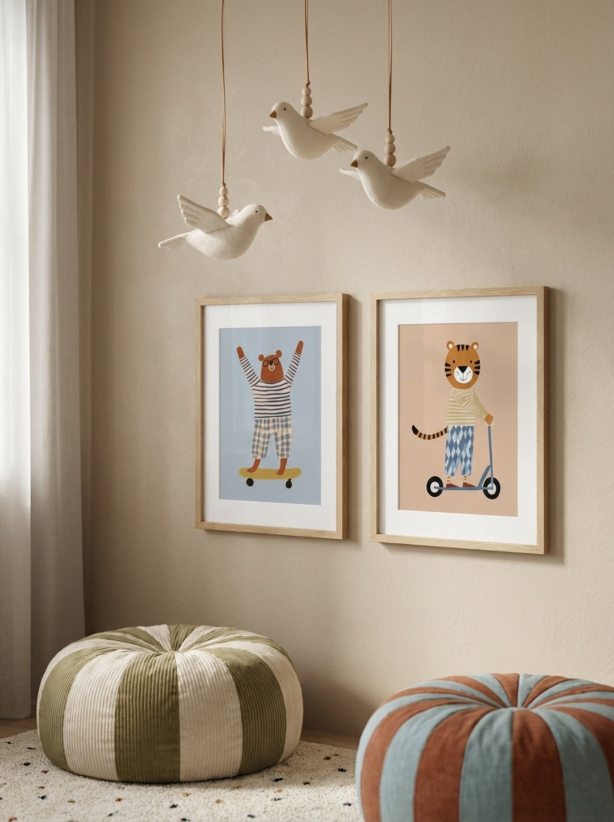 Skateboarding Bear Print | Cool Animal Nursery Wall Art for Kids