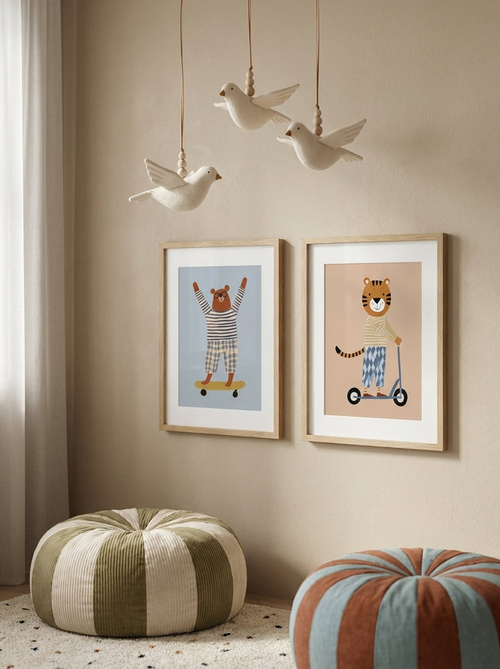 Skateboarding Bear Print | Cool Animal Nursery Wall Art for Kids